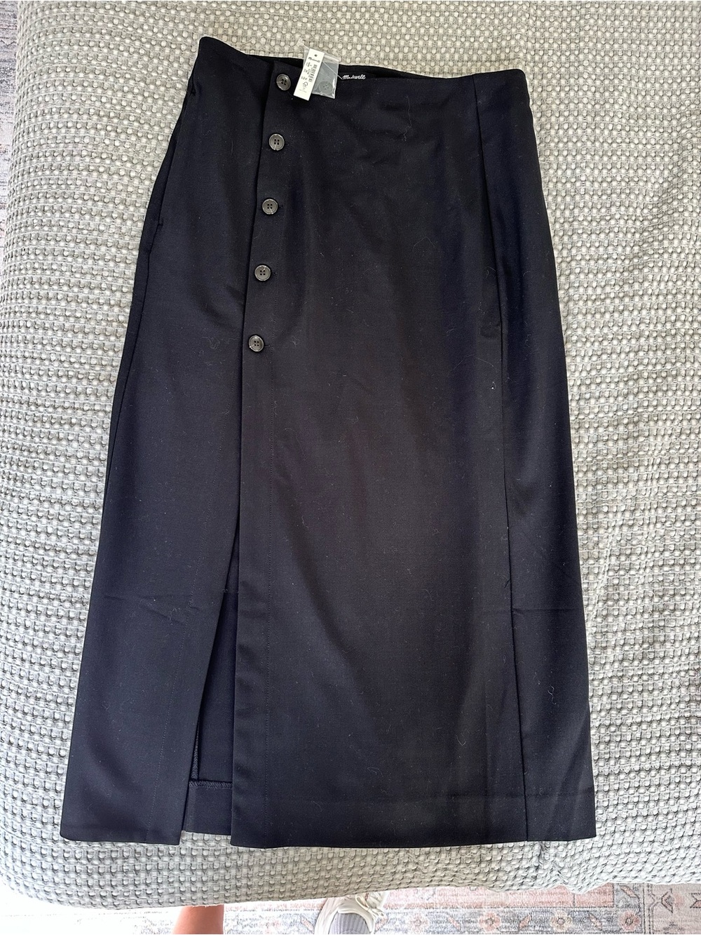 Madewell Black Button-Front Midi Skirt with Front Slit